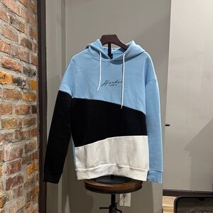 Stylish Blue, Black, and White Hoodie